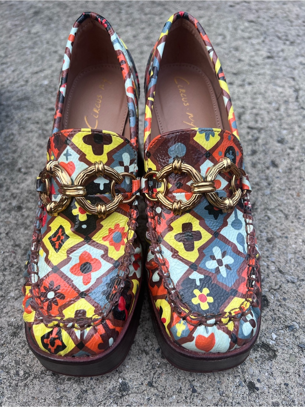 Circus Sam Edelman Susie Patent Loafer Colorful Fall 70s Platform Heels size 7 - Picture 2 of 9